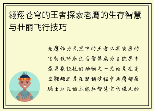 翱翔苍穹的王者探索老鹰的生存智慧与壮丽飞行技巧